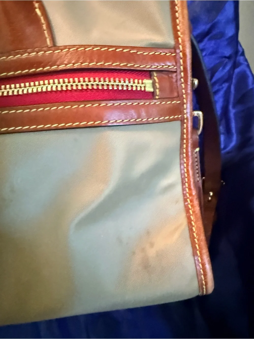 Dooney & Bourke Tan Satchel with Brown Leather Trim